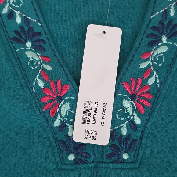 Soft Surroundings Zalamaya Top Green Embroidered Tunic Boho Size M NWT - Picture 5 of 12